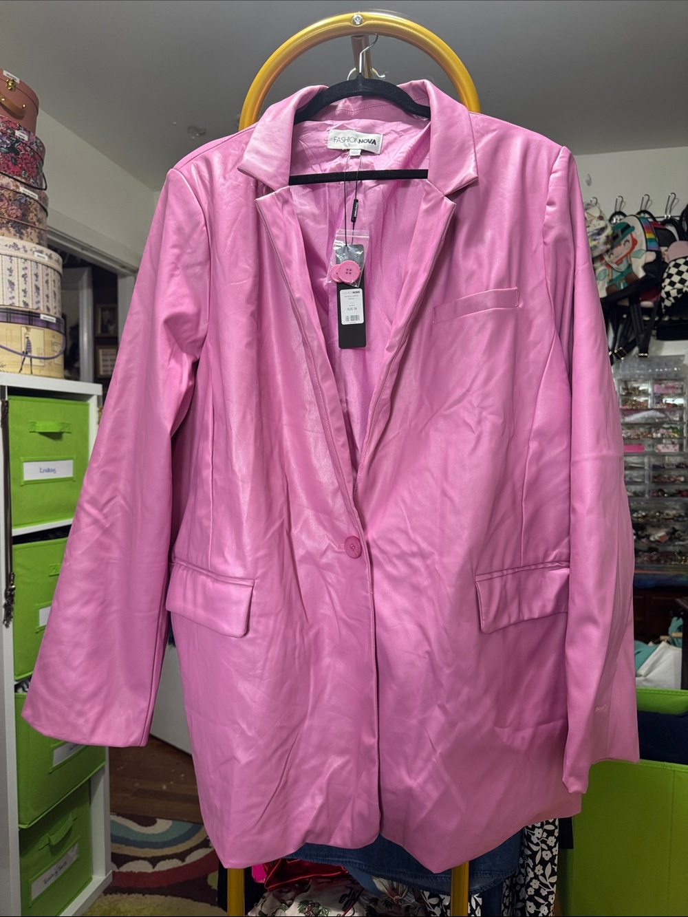 Fashion Nova Bubblegum Pink Faux Leather Blazer-make me an offer!